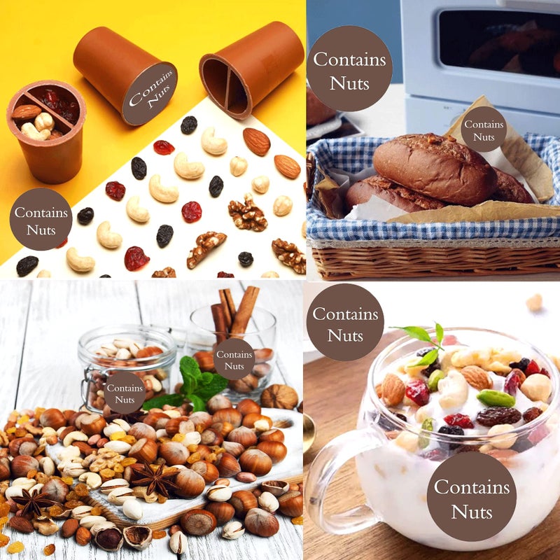 wootile Contains Nuts Stickers Round Allergies Food Rotation Labels 1" Round Circle Dots 500 Pcs Allergen Allergy Warning Stickers Per Roll Retail Packaging Stickers for Jars Glass Bottle,Retail Packaging - Image 5